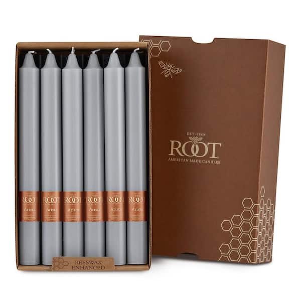 ROOT CANDLES Smooth Arista 9 in. Platinum Gray Unscented Taper Candle (Set of 12)