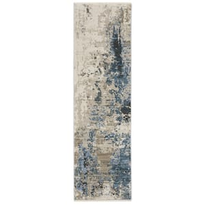 Brooker Blue/Beige 2 ft. x 8 ft. Distressed Abstract Recycled PET Yarn Indoor Runner Area Rug