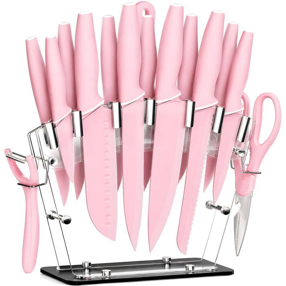 22-Piece Pink Stainless Steel Knife Set with Clear Block and Sharpener – Dishwasher Safe, Space-Saving price history on PriceWatchPro