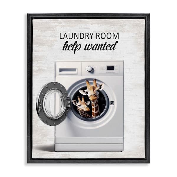 Laundry Room Help Wanted by Lettered and Lined Black Floater Frame Typography Graphic Art Print 21 in. x 17 in.