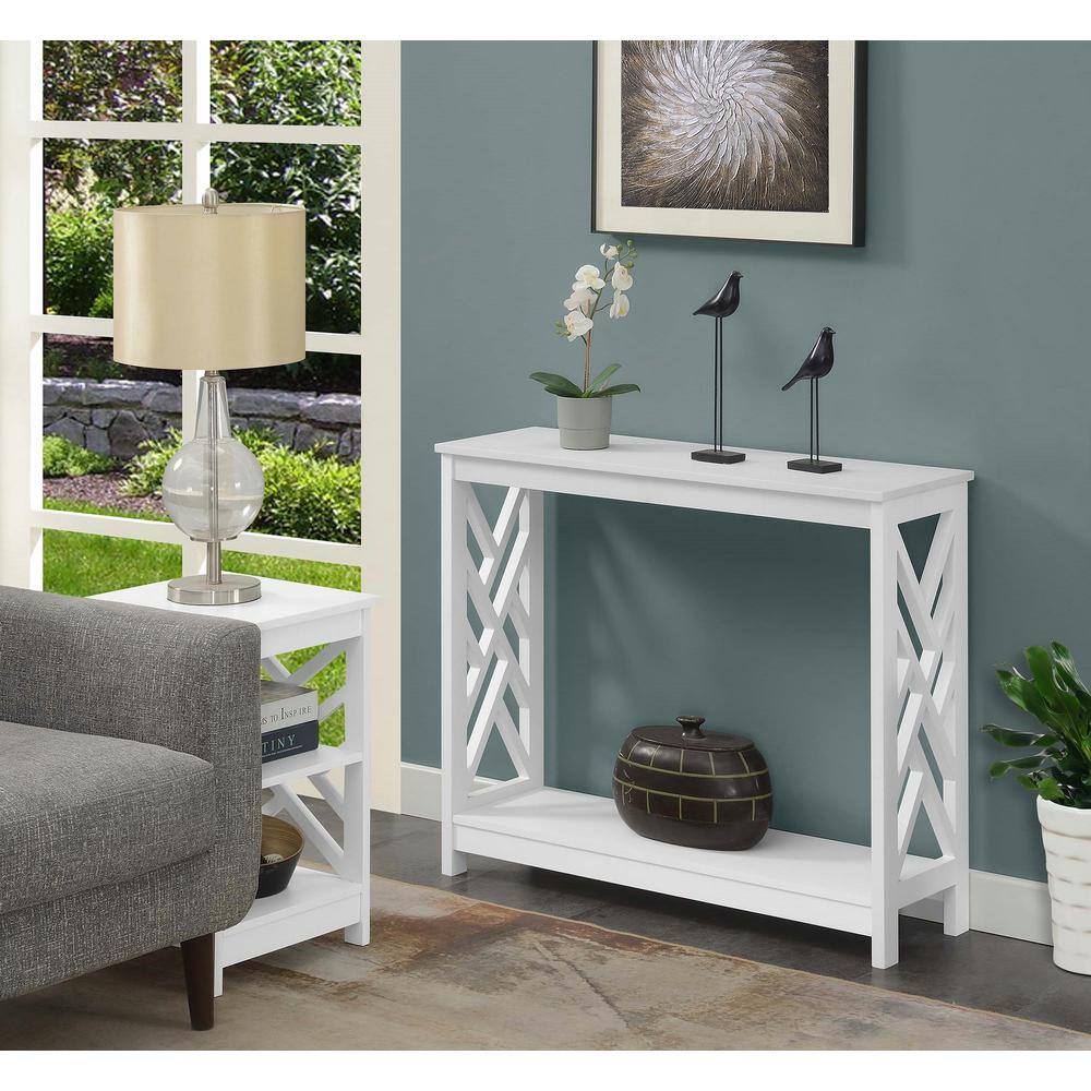 Sleek White Transitional Console Table with Storage Shelf