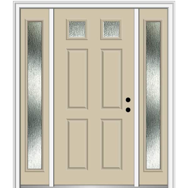MMI DOOR 64 in. x 80 in. Left-Hand Inswing Rain Glass Wicker Fiberglass Prehung Front Door on 4-9/16 in. Frame