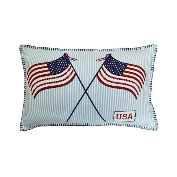 MOD LIFESTYLES 14 in. x 22 in. Red White and Blue American Flags Pillow