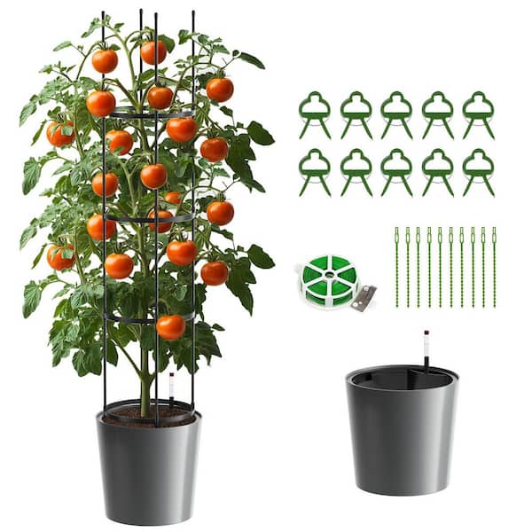 Tomato Planter with Trelli 63 in. Plastic Raised Garden Bed Tomato Planter Box w/ Wheels Tomato Support Cages for Garden