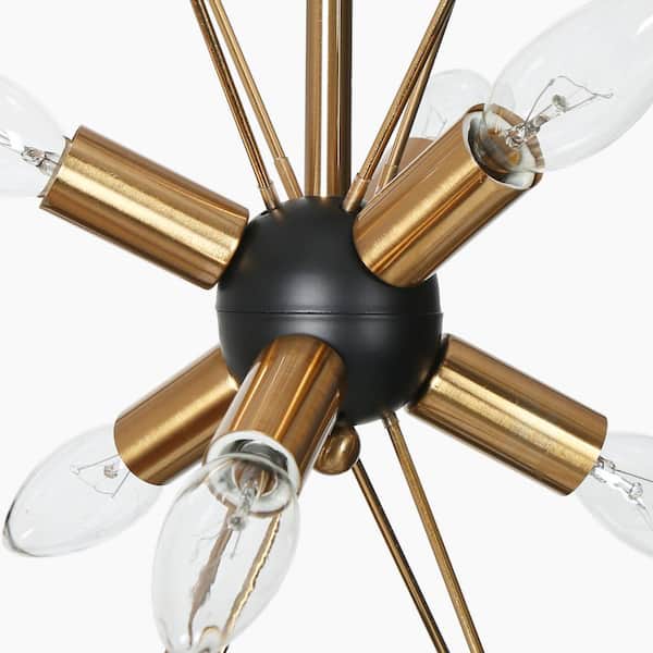 18 in. 6-Light Black Globe Pendant Light, Modern Brass-Plated Sputnik  Chandelier, Rustic Cage Pendant Hanging Light