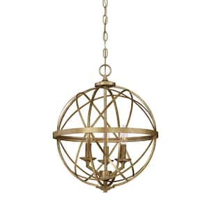 Lakewood Collection 3-Light Vintage Gold Sphere Pendant