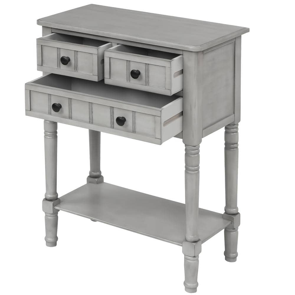 URTR Narrow 23 in. Gray Wash Rectangle Wood Console Table with Bottom ...