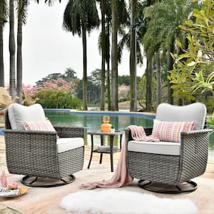 Fortune Dark Gray 3-Piece Wicker Outdoor Patio Conversation Set with Gray Cushions and Swivel Chairs