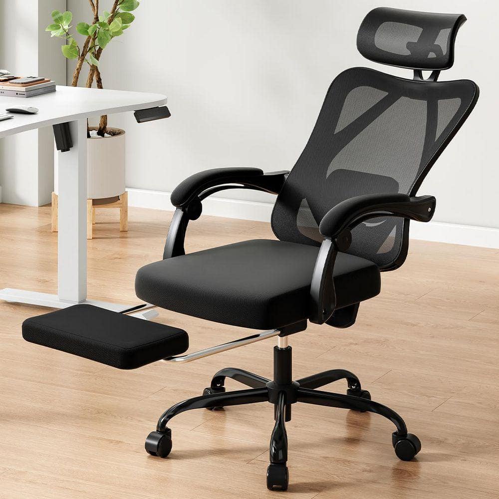 Fabric Reclining Ergonomic Office Chair w/Footrest Headrest High