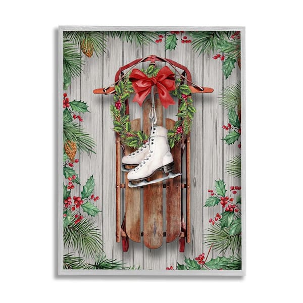 Stupell Industries Winter Ice Skates and Sled by Conrad Knutsen 1 Piece Framed Graphic Print Nature Poster Art Print 20 in. x 16 in.