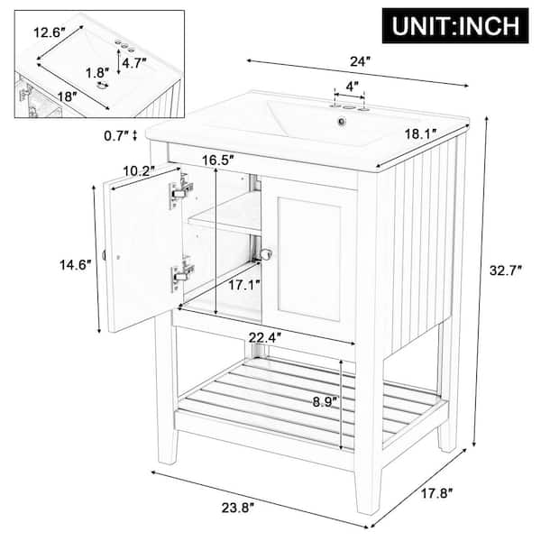 Tileon 24 in. W x 18 in. D x 33 in. H Bath Vanity in White