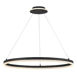 Recovery 250-Watt Equivalence Integrated LED Black Circular Pendant with Frosted Acrylic Shade