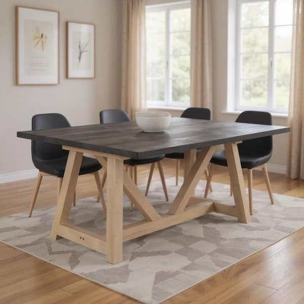 Brown Wood 84.00 in. Trestle Base Dining Table Seats 6