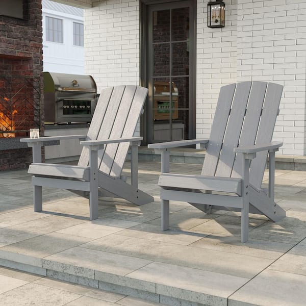 Light Gray HIPS Plastic Weather Resistant Adirondack Chair for Outdoors (2-Pack)