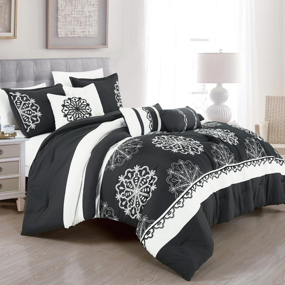 Shatex 7 Piece King Luxury Microfiber Dark Gray Oversized Bedroom Comforter Sets