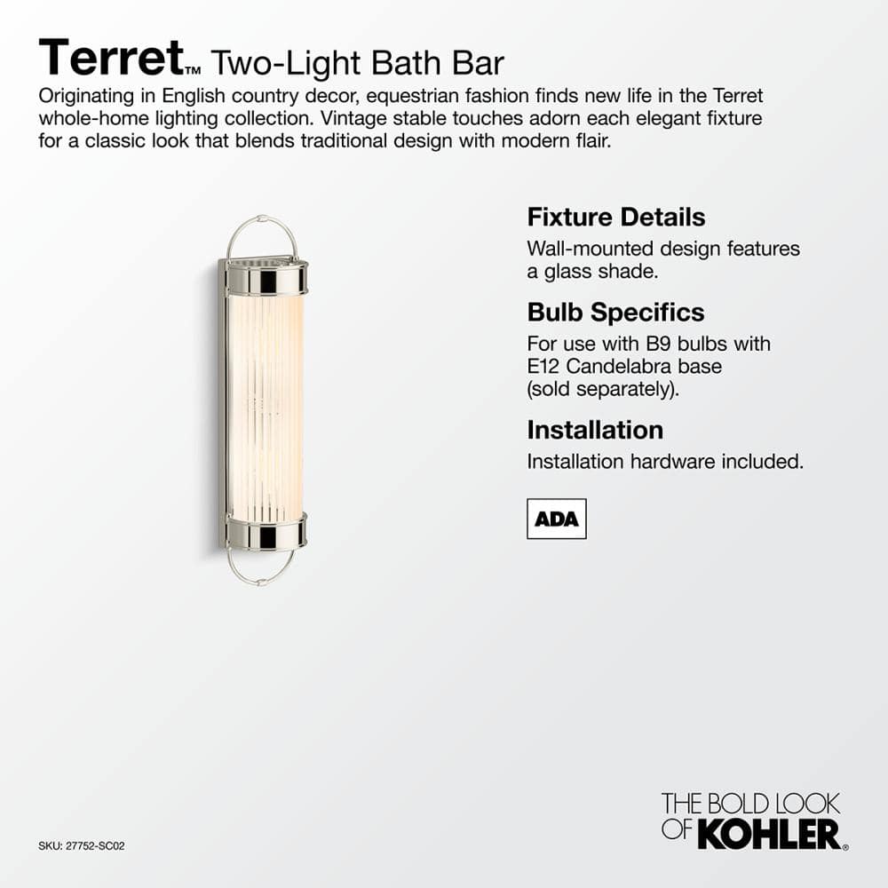 Terret Polished Chrome 21" Outdoor Bath Bar with Clear Glass