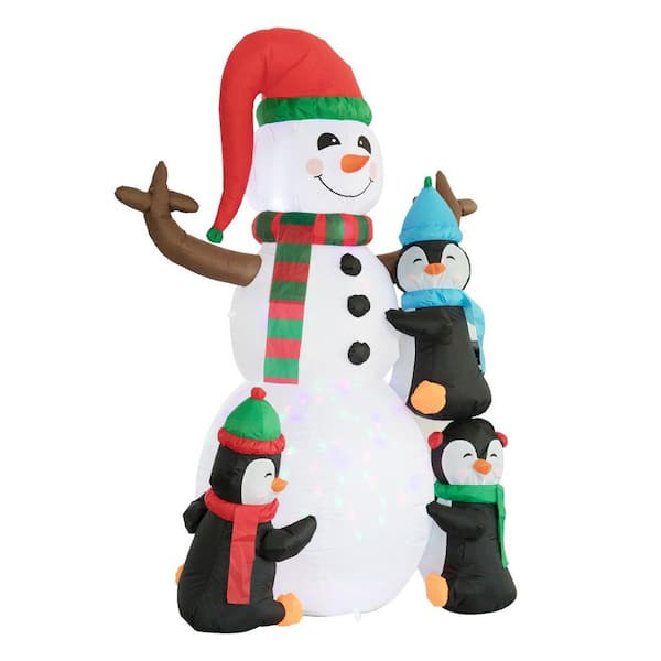 4.1 ft. Width 6 ft. H Outdoor Colorful Rotating Led Lighted Christmas Inflatable Snowman and Penguins