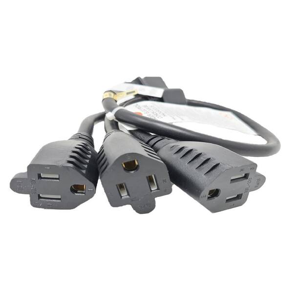 25Ft Black Power Squid 1 to 3 Extension Cord Splitter 16/3 SJTW Outdoor Outlet & Plug Splitter Cable