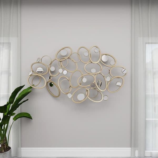 Litton Lane Metal Silver Geometric Wall Decor with Round Mirrored