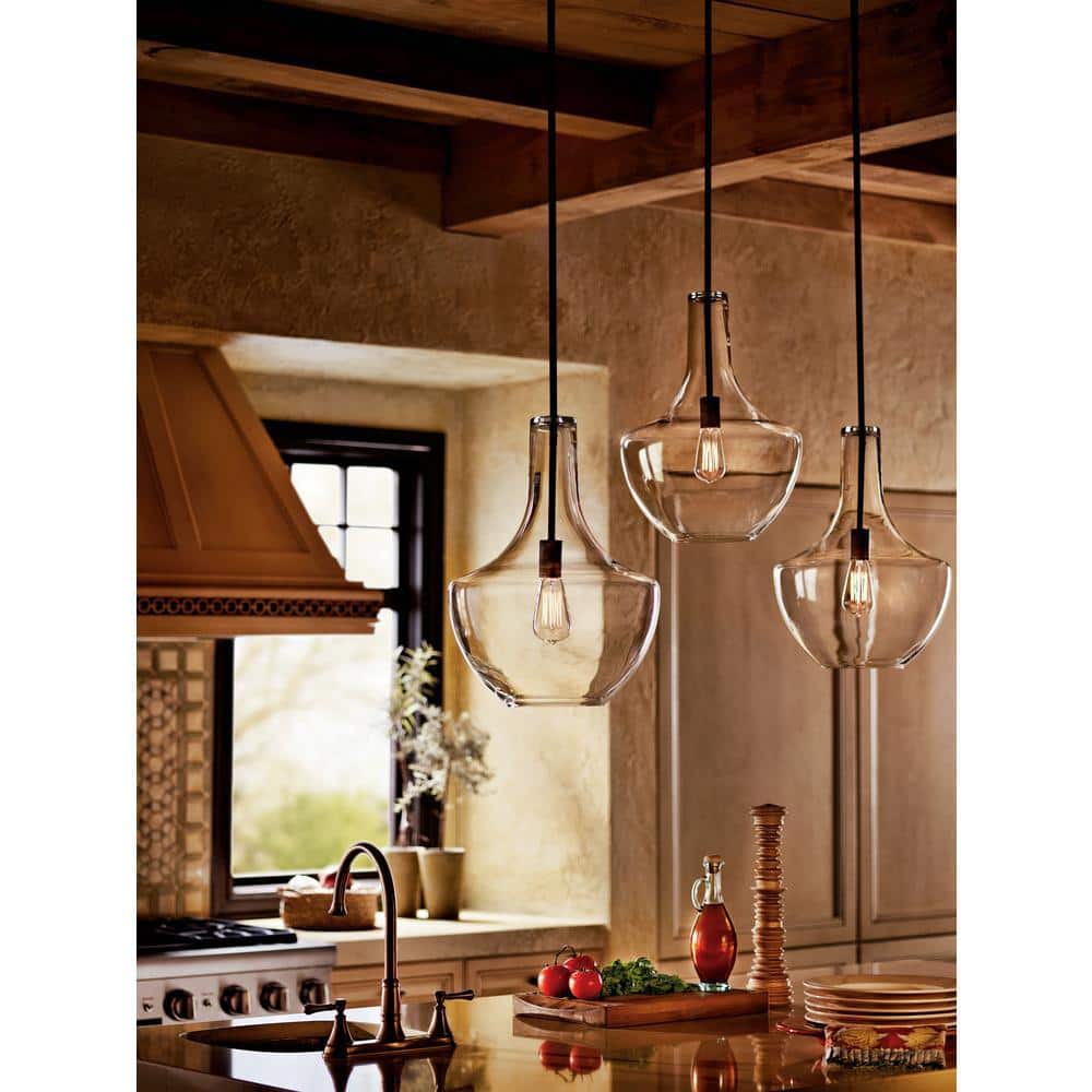Transitional Olde Bronze 20" Ceiling Pendant with Clear Schoolhouse Shade