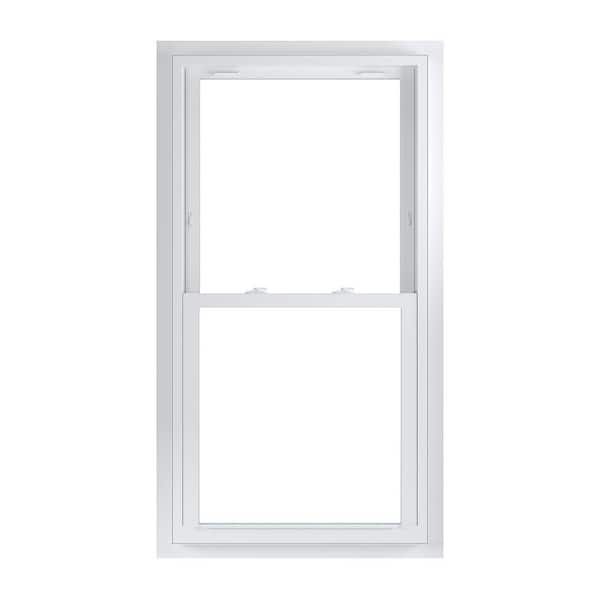 American Craftsman 29.75 in. x 56.75 in. 70 Series White Double Hung Low-E Argon Glass Vinyl Fin with J Window, Screen Incl