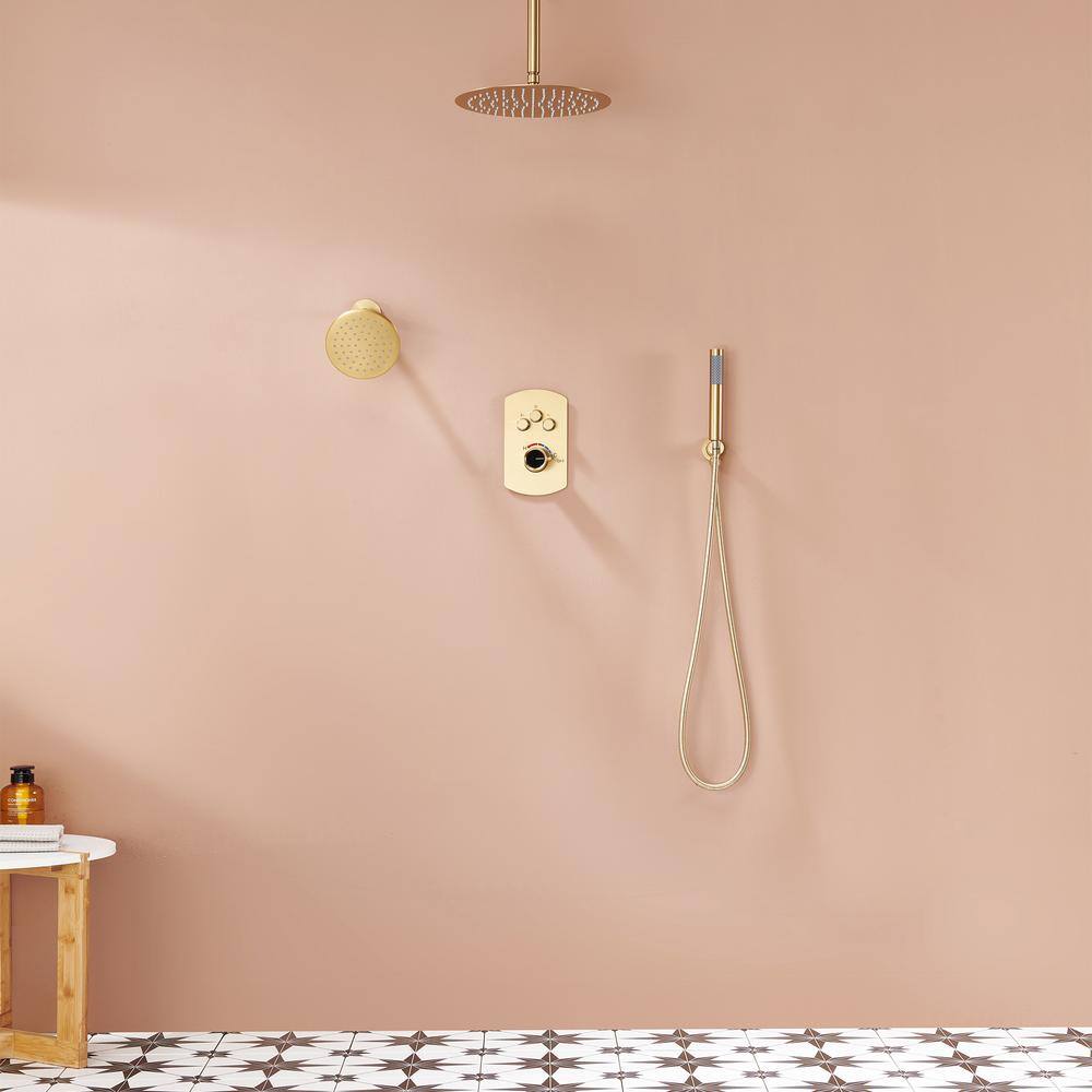 Brushed Gold Dual Rainfall Shower System with Handheld Spray