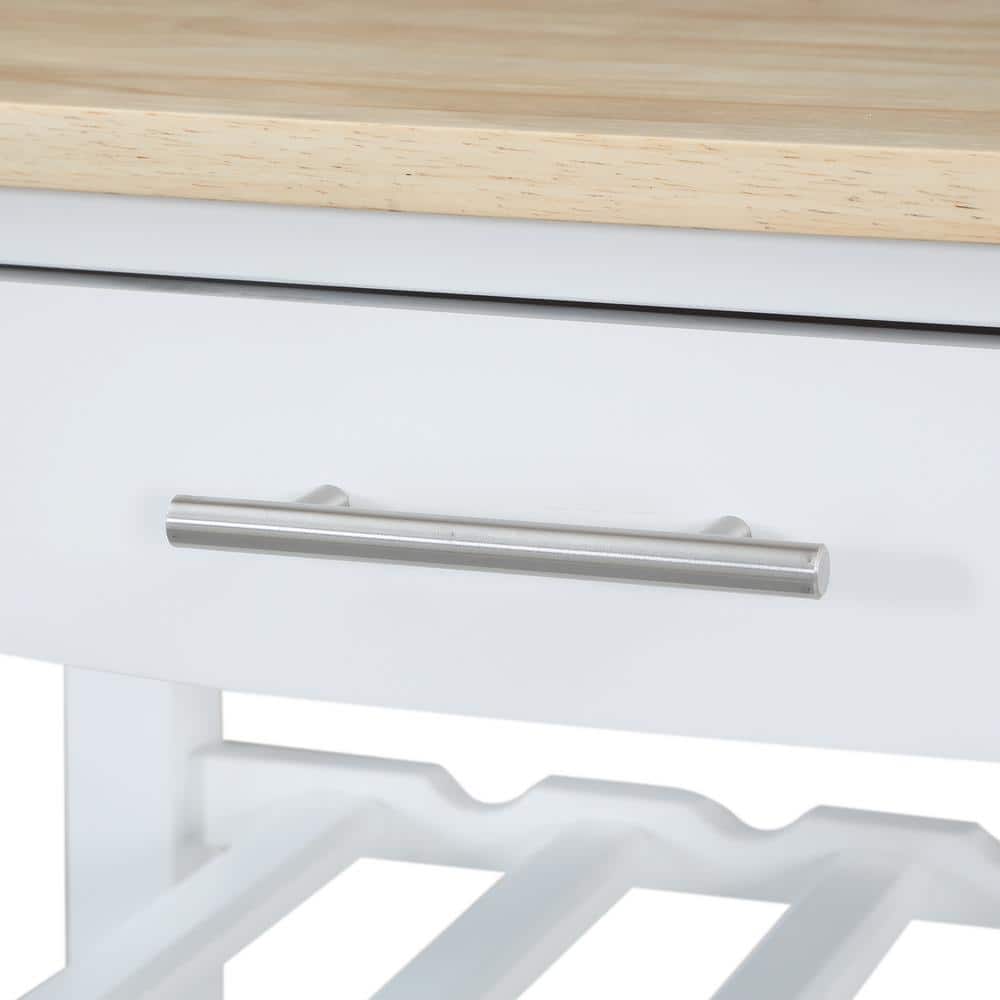 Rubberwood Rectangular Butcher Block Kitchen Cart with Wine Storage