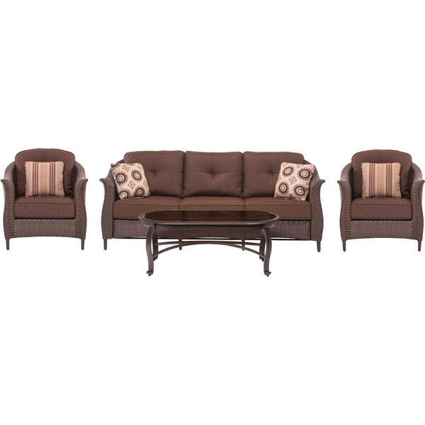 Cambridge Coral Bay 4-Piece All-Weather Wicker Patio Seating Set with Brown Cushions