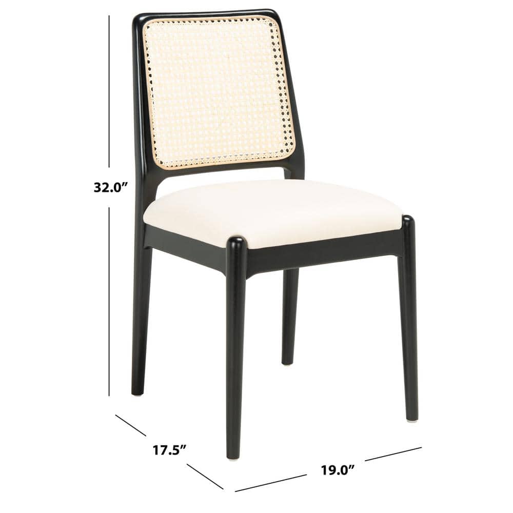 Black and White Upholstered Cane Back Side Chairs, Set of 2