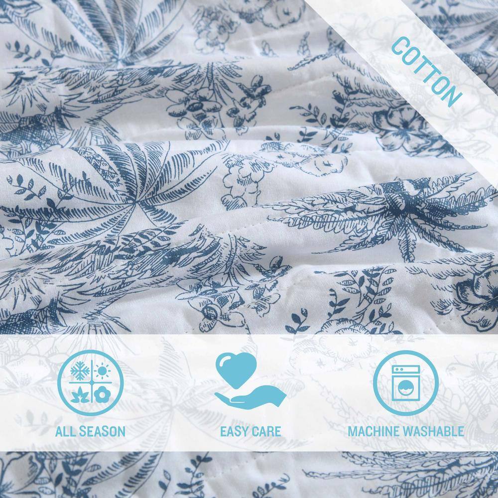 Blue Cotton Twin Reversible Quilt Set with Trim