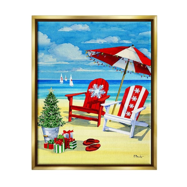 Stupell Industries Holiday Beach Scenery by Paul Brent 1 Piece Floater Frame Graphic Print Nature Poster Art Print 21 in. x 17 in.