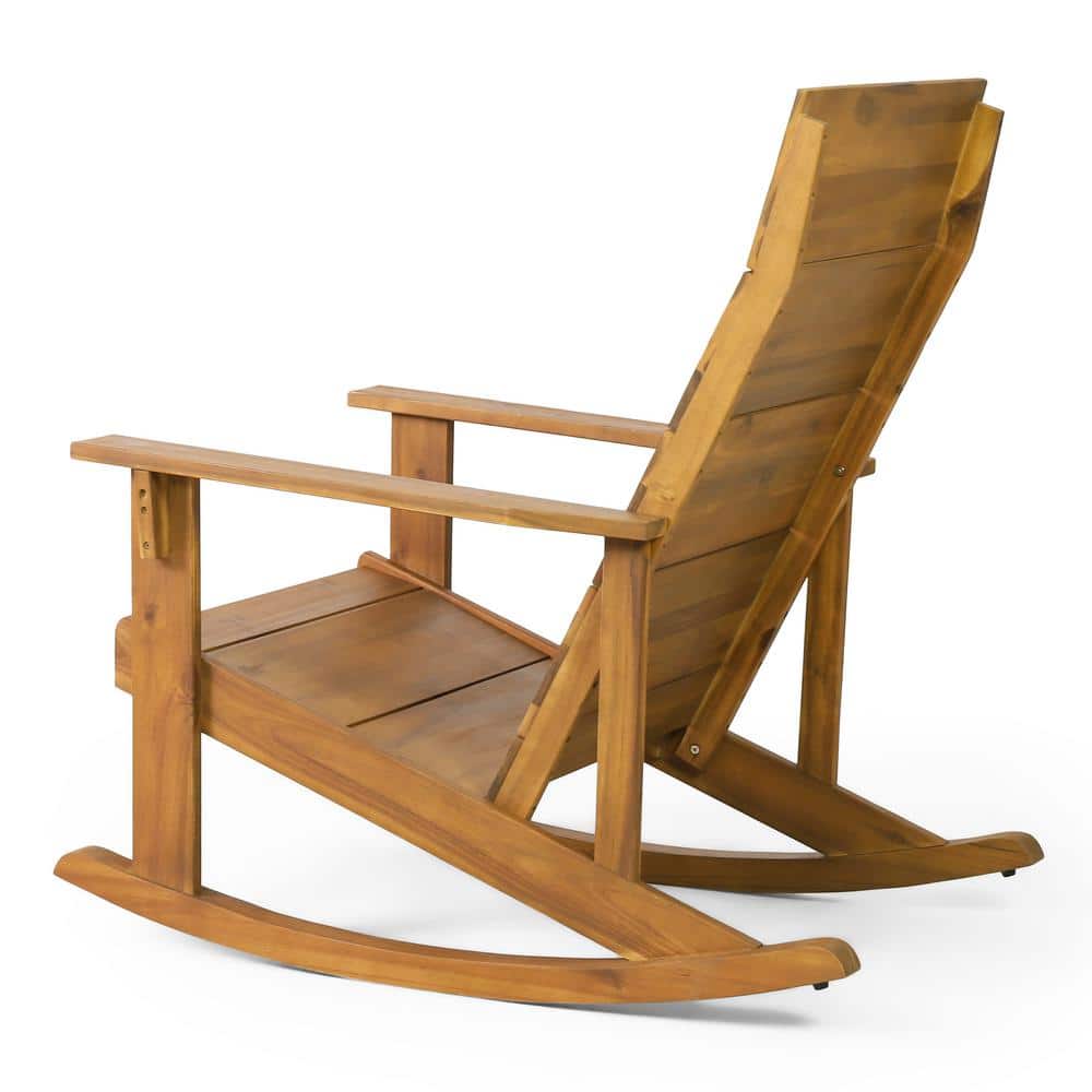 Chamlee Teak Wood Outdoor Adirondack Rocking Chair Set, Natural Finish