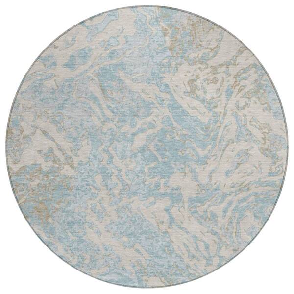 Chantille Machine Washable Indoor/Outdoor Abstract ACN3163 Linen 8 ft. x 8 ft. Round Rug