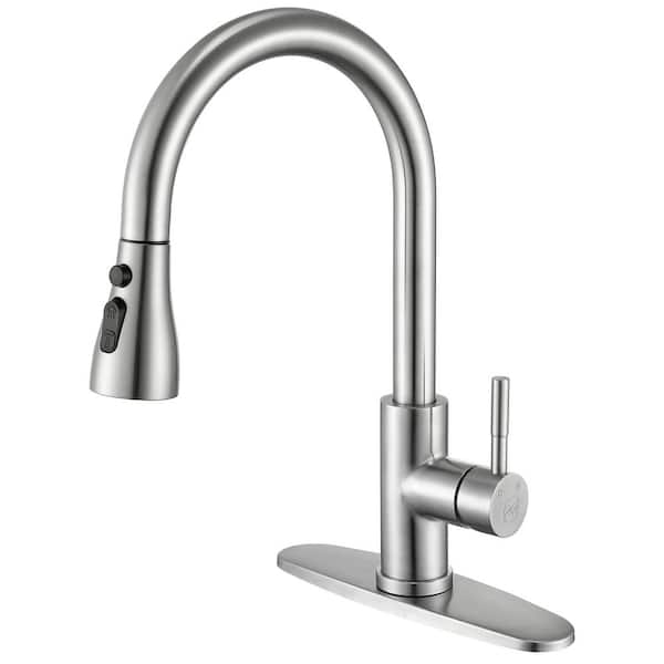 Unbranded Single Handle Pull Down Sprayer Kitchen Faucet High Arc Stainless Steel Faucet with 3-Function Sprayer in Brushed Nickel