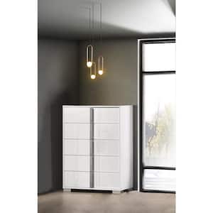 Elma White Lacquer 5-Drawer 18 in. Chest of Drawers