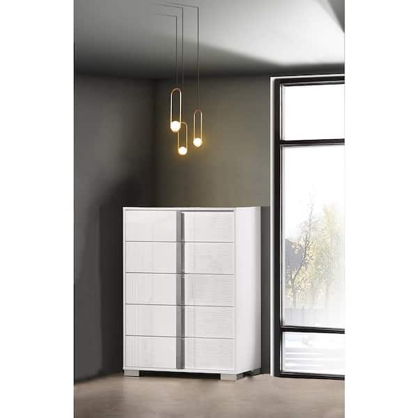Best Quality Furniture Elma White Lacquer 5-Drawer 18 in. Chest of Drawers