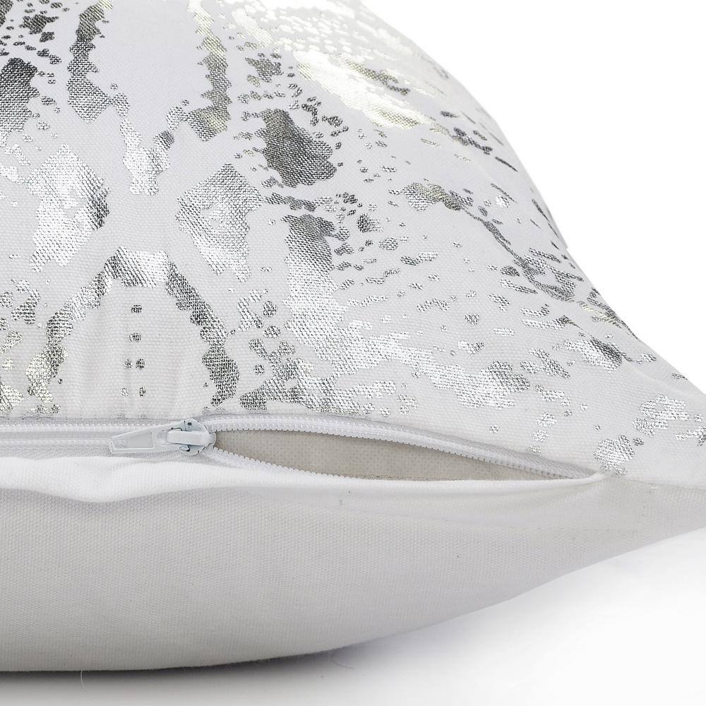 White Silver Cotton Snakeskin Throw Pillow Set, 20" x 20"