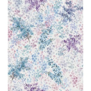 Flora Collection Purple Soft Floral Foliage Matte Finish Non-Pasted Vinyl on Non-Woven Wallpaper Sample