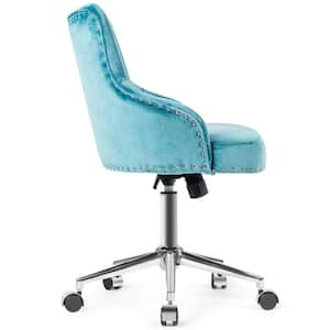 Adjustable Turquoise Velvet Fabric Armless Tufted Upholstered Swivel Office Task Chair with Tiltable Backrest
