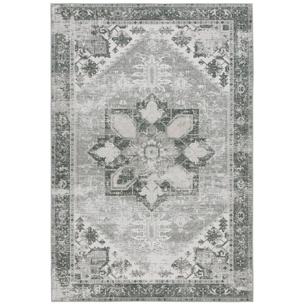 SAFAVIEH Tuscon Dark Sage/Ivory 4 ft. x 6 ft. Machine Washable Border Distressed Area Rug