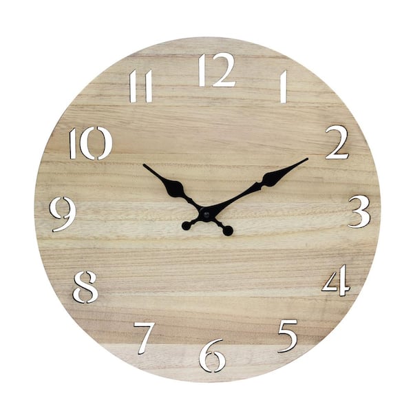 Stonebriar Collection Light Wood Modern 14 Inch Round Hanging Battery Operated Wall Clock Sb 6224a The Home Depot - Battery Operated Lighted Wall Clocks