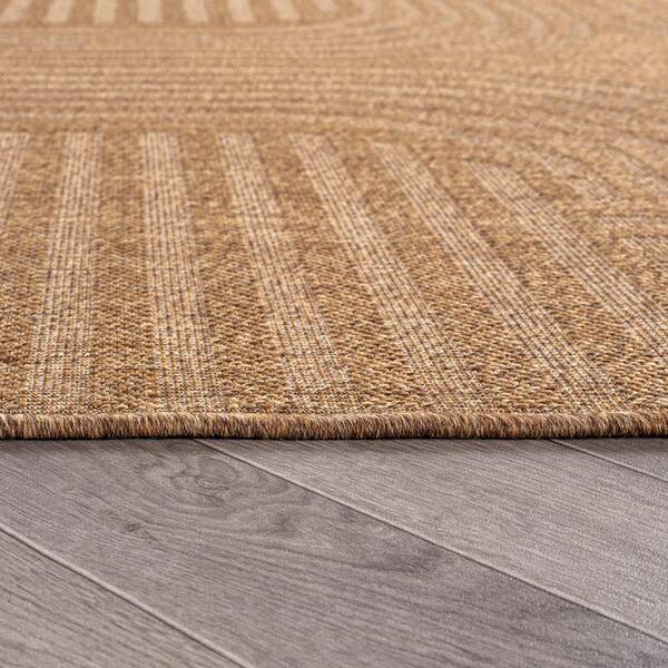 Geometric Border Sand/Natural Easy-Care Jute-Style Indoor/Outdoor Flat Woven 7 ft. 10 in. x 10 ft. Sand Area Rug
