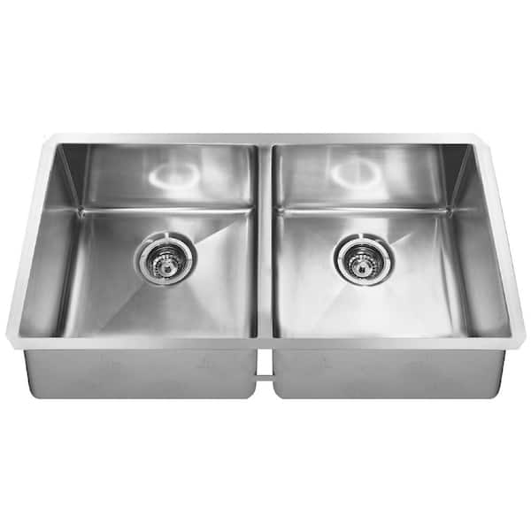 KINDRED Undermount Stainless Steel 35.in 0 hole Double Bowl Kitchen Sink