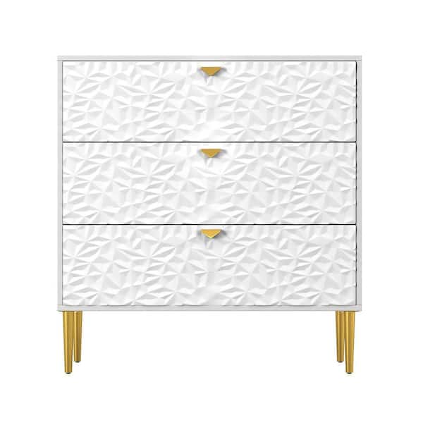 Kahomvis Modern White 3-Drawer 32 in. Wood Nightstand