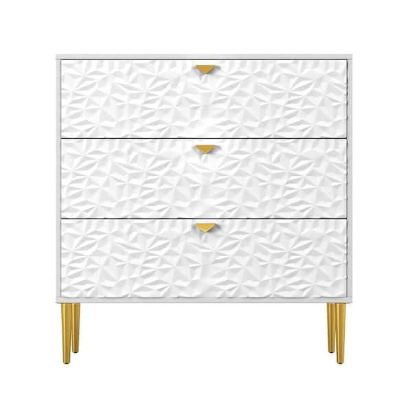 Kahomvis Modern White 3 Drawer 32 in. Wood Nightstand