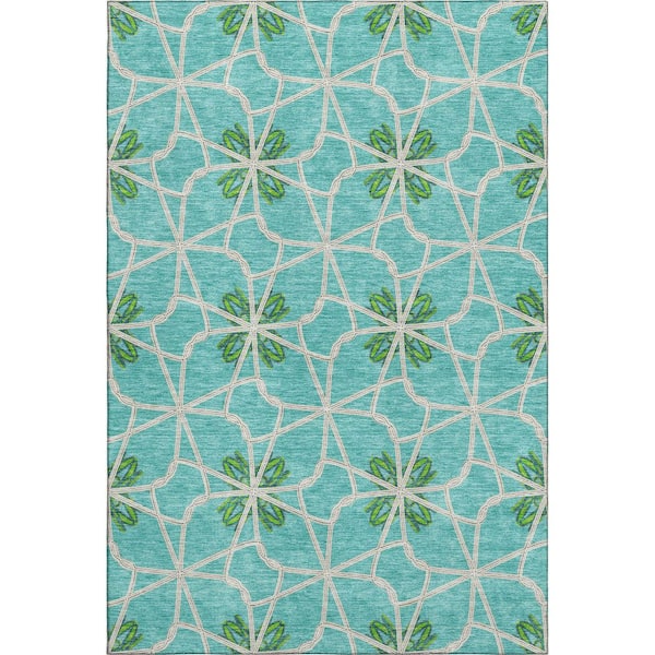 Addison Rugs Mayfield Premium Machine Washable Abstract AMF958 Aqua 2 ft. 6 in. x 3 ft. 10 in. Area Rug