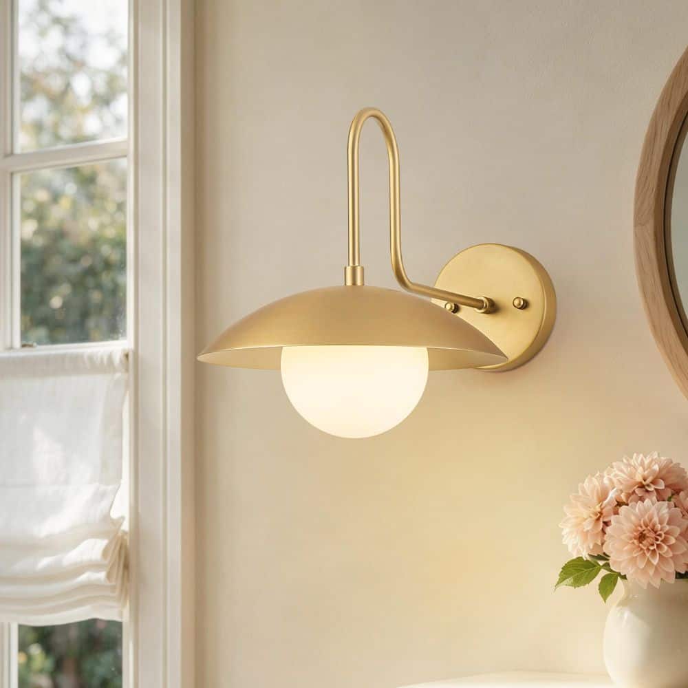 9.84 in. 1-Light Modern Brushed Brass Wall Sconces with Globe Opal Glass and Metal Shade for Bedroom Living Room price history on PriceWatchPro