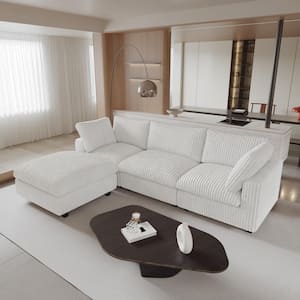 118.1 in. W Square Arm Faux Rabbit Plush Fabric L Shaped Sofa in. Beige with Ottoman