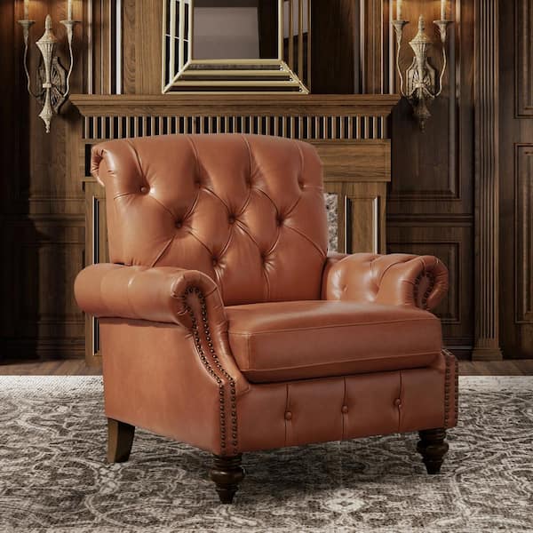 JAYDEN CREATION Ivo Saddle 36.5 in. W Traditional Oil Wax Genuine Leather Arm Chair