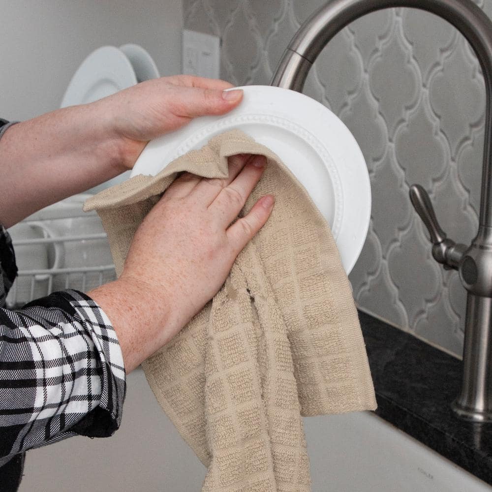 Putty and White Cotton Terry Kitchen Towel Set